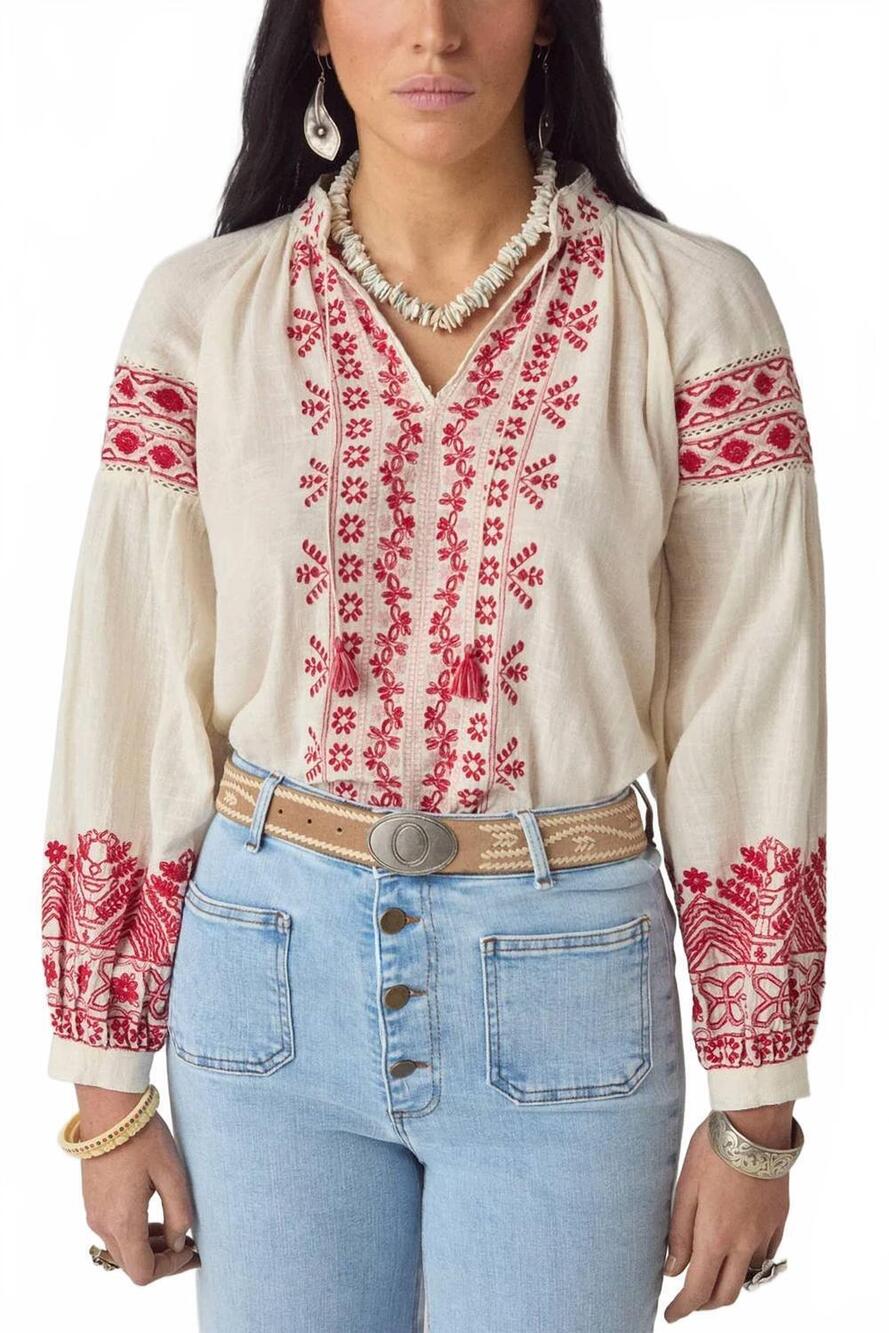 NEW MAISON HOTEL antonella long-sleeve blouse in red cranberry